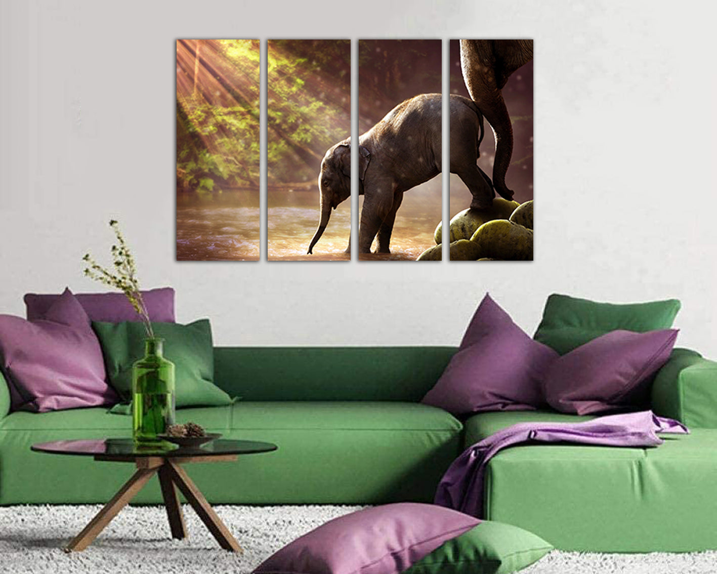 Baby elephant Animal décor Elephant print on canvas Mother and baby Jungle art