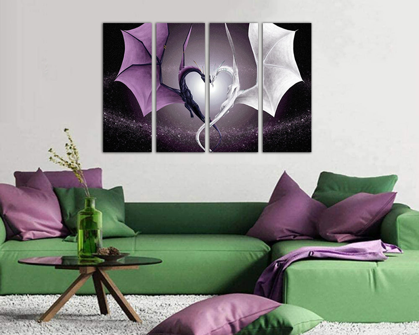 Dragon print Wall art canvas Love decor Heart gift mythological animals kids ready to hang