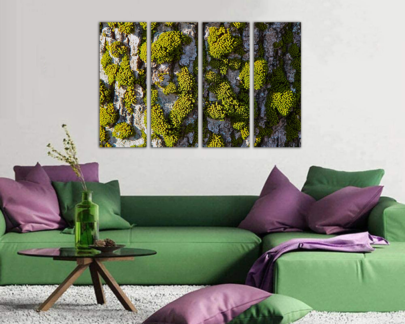 Moss print on canvas Nature wall decor Botanical art Forest Tree bark