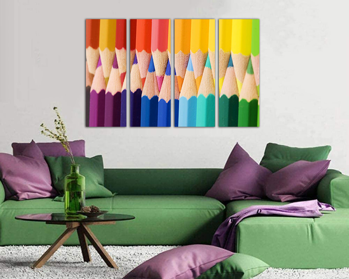 Color pencil canvas Rainbow decor Сolorful wall art Kids gift
