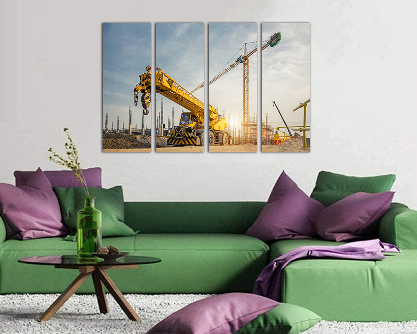 Crane canvas Construction sites Mechanism wall art Engine décor truck print
