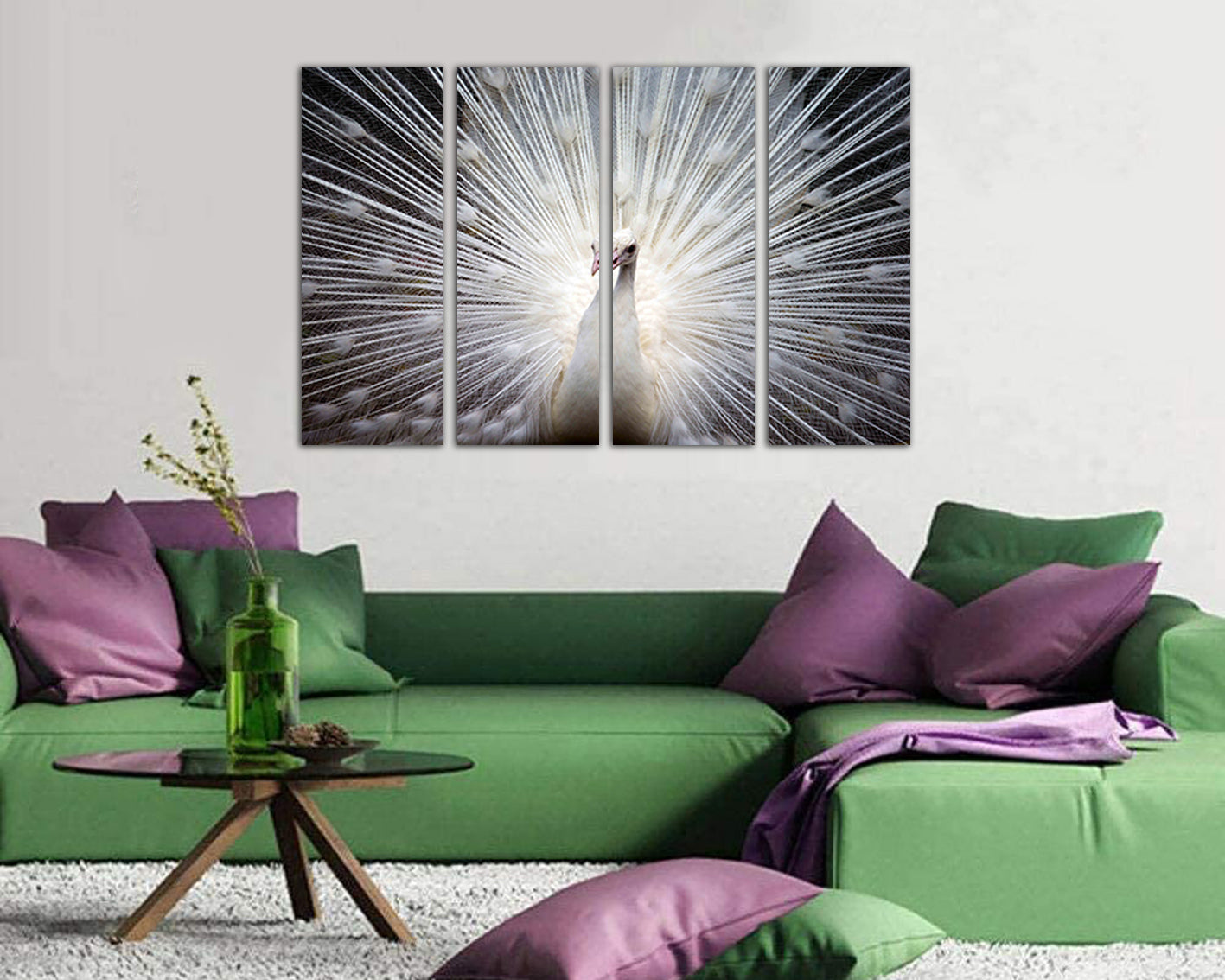 Wall canvas set White Peacock print Animal decor Feather Peacock décor Gift nursery art