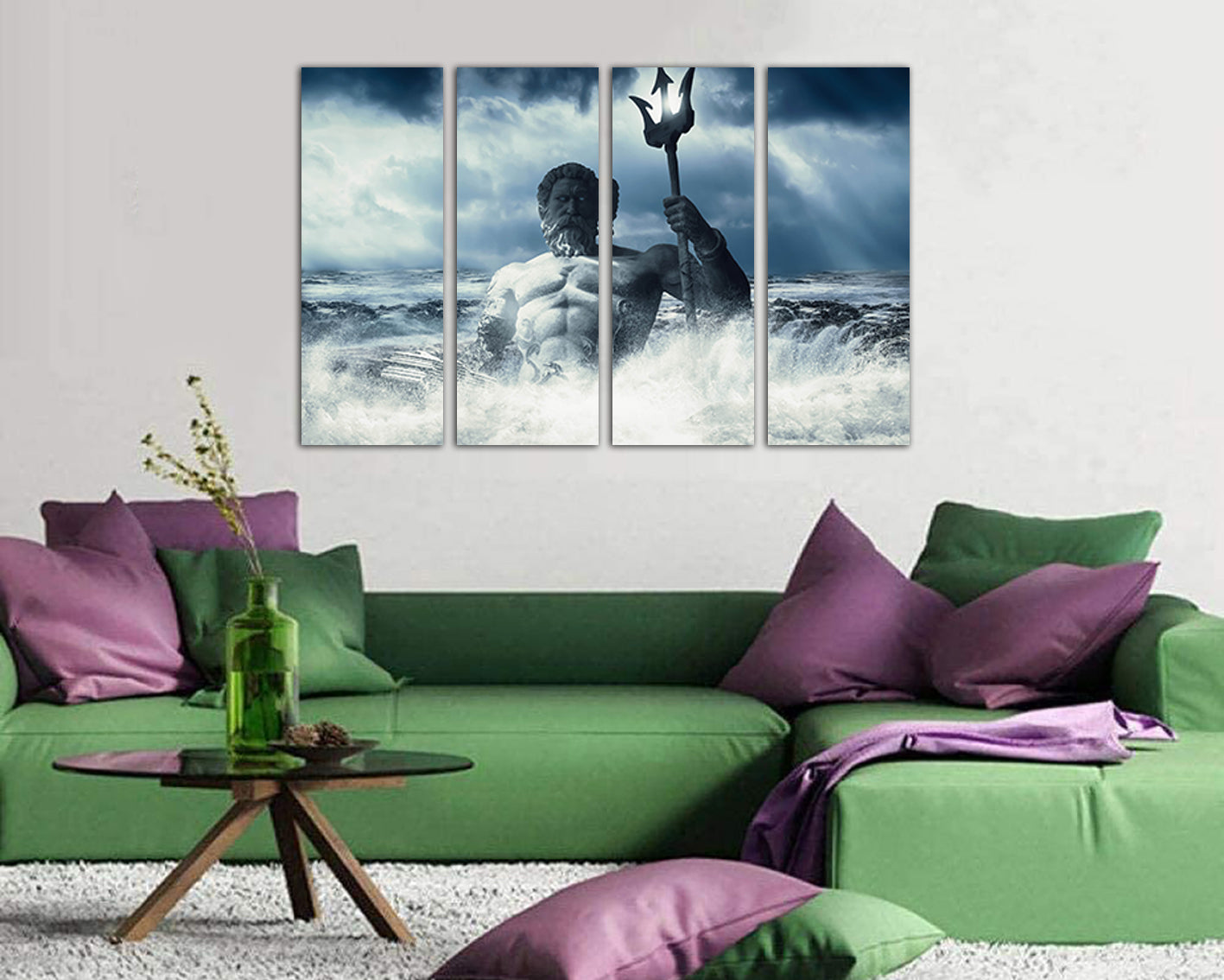 Greek god print on canvas Poseidon wall decor Storm at sea art work Mythology ready to hang