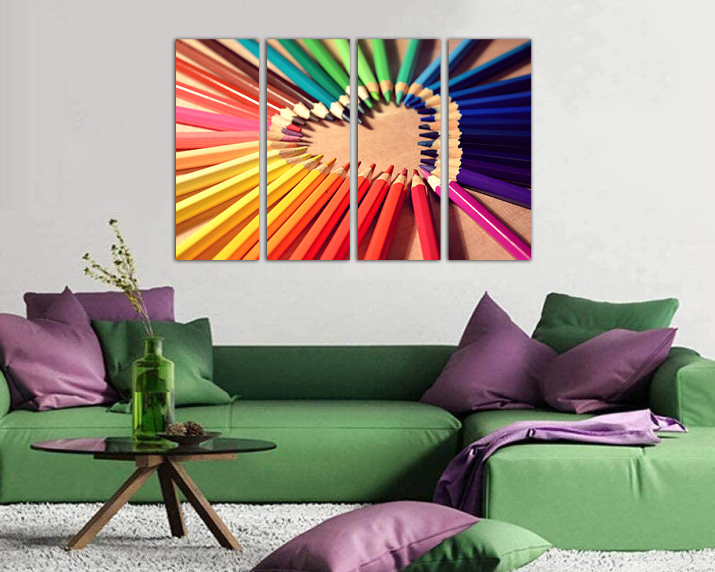 Pencil heart print on canvas Color wall art Rainbow artwork Romantic decor Wooden artwork