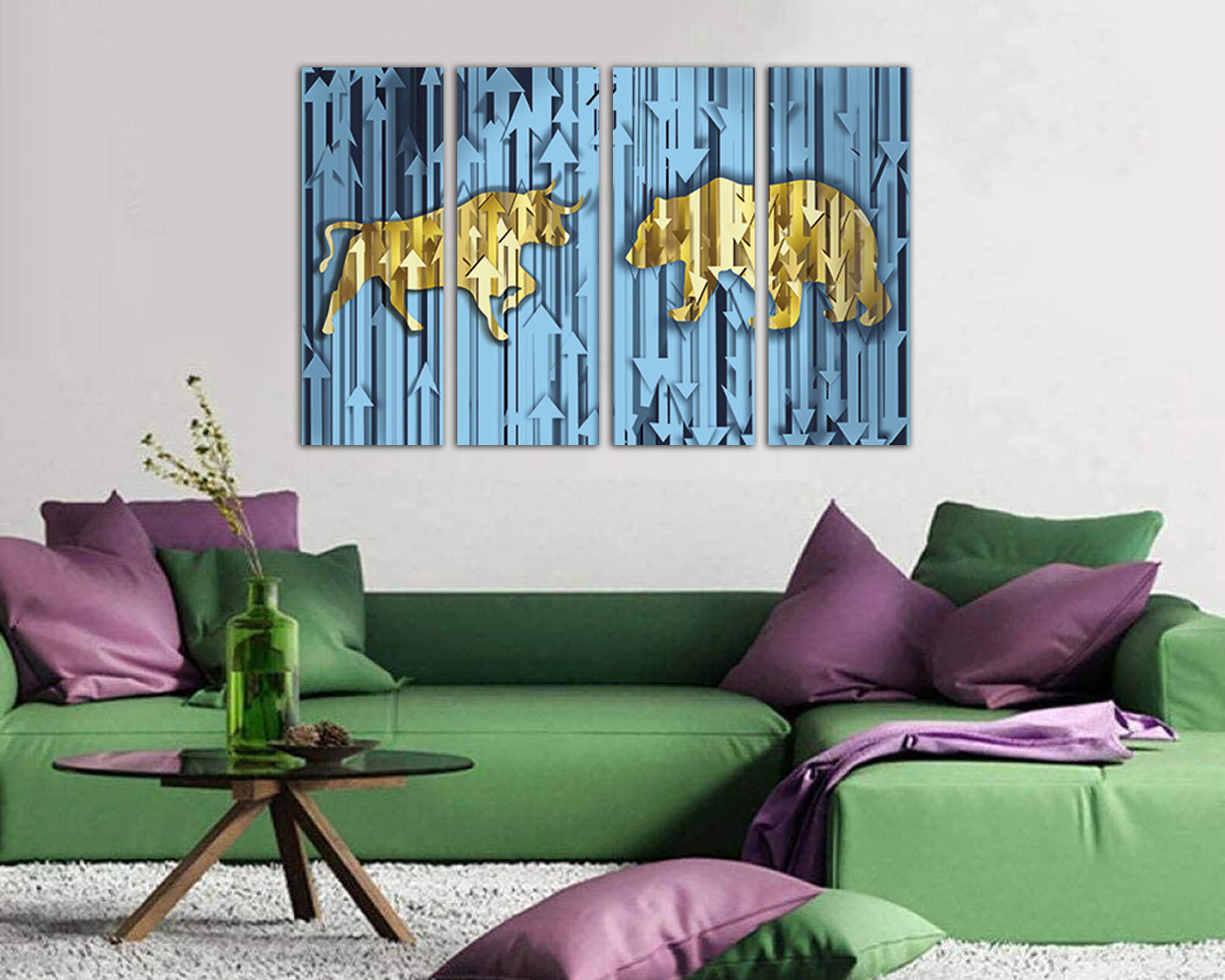Bull bear Stock market décor Wall street canvas Stock Exchange Charging bull art Business print Trader finance gift