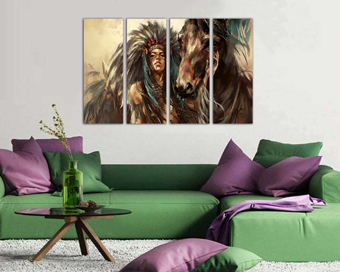 Native American Indian girl canvas Horse décor ready to hang