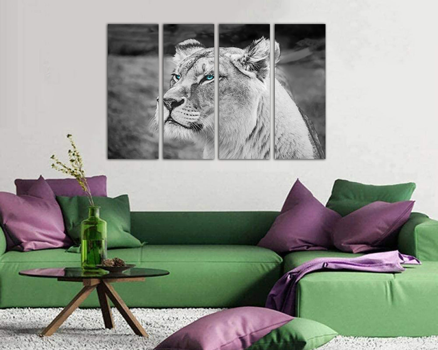 Lion canvas set Animal décor Wild cat prints Ready to hang