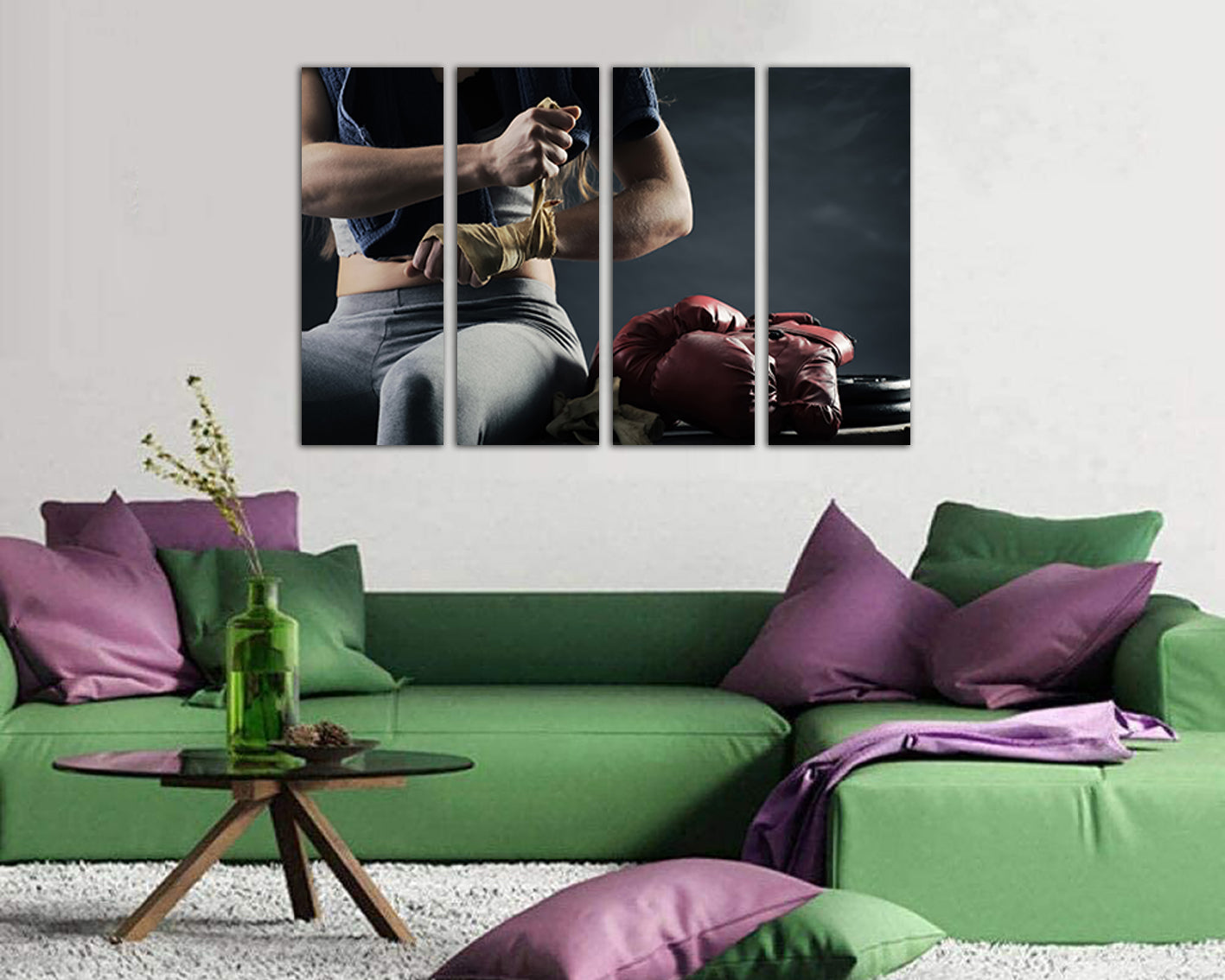 Boxing gloves girl canvas Sports gym art Motivation artwork Muscles decor