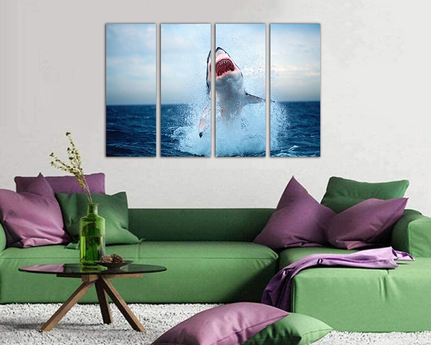 Wall canvas set Great white Shark canvas Animals decor Nautical art Marine life