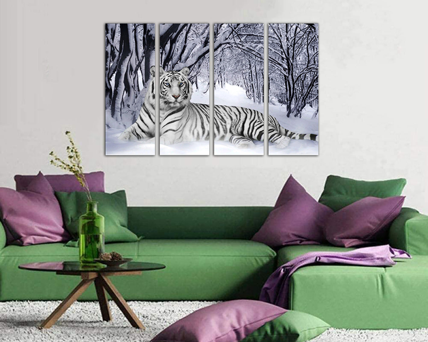 White tiger canvas Animals decor Winter landscape Nursery print Wild life wall art