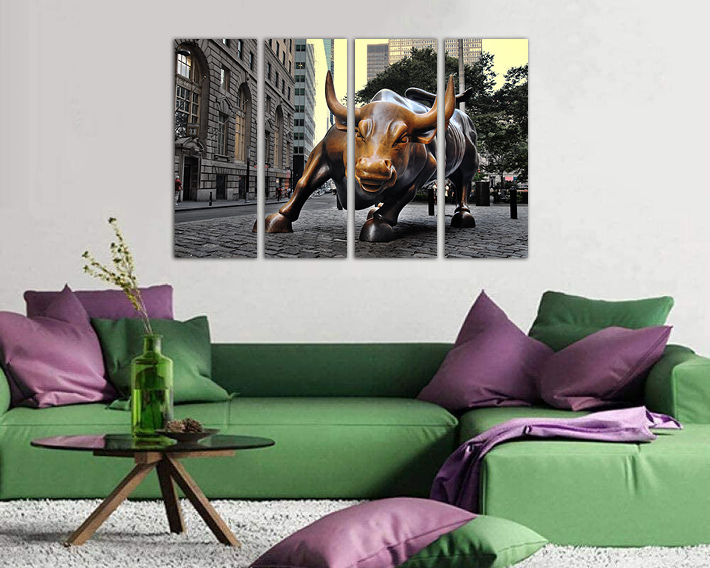 Charging bull statue canvas Wall street art Financial district Motivational gift New York art works print