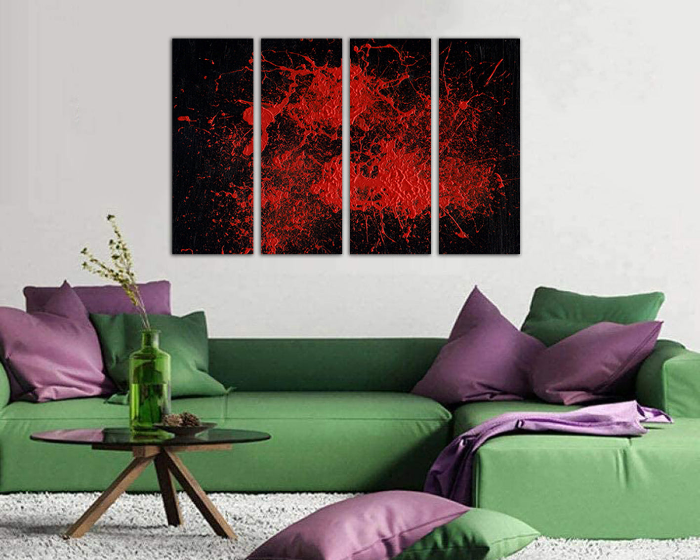 Abstract print on canvas splash of red paint wall art