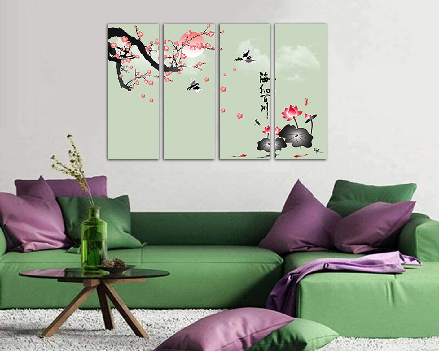 Cherry blossom wall art canvas Lotus flower decor Sakura print Floral Japan artwork