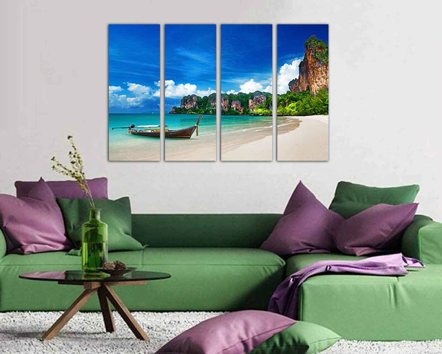 Thailand canvas Ocean wall décor Landscape art Beaches print Diving gift Boat Nature artwork
