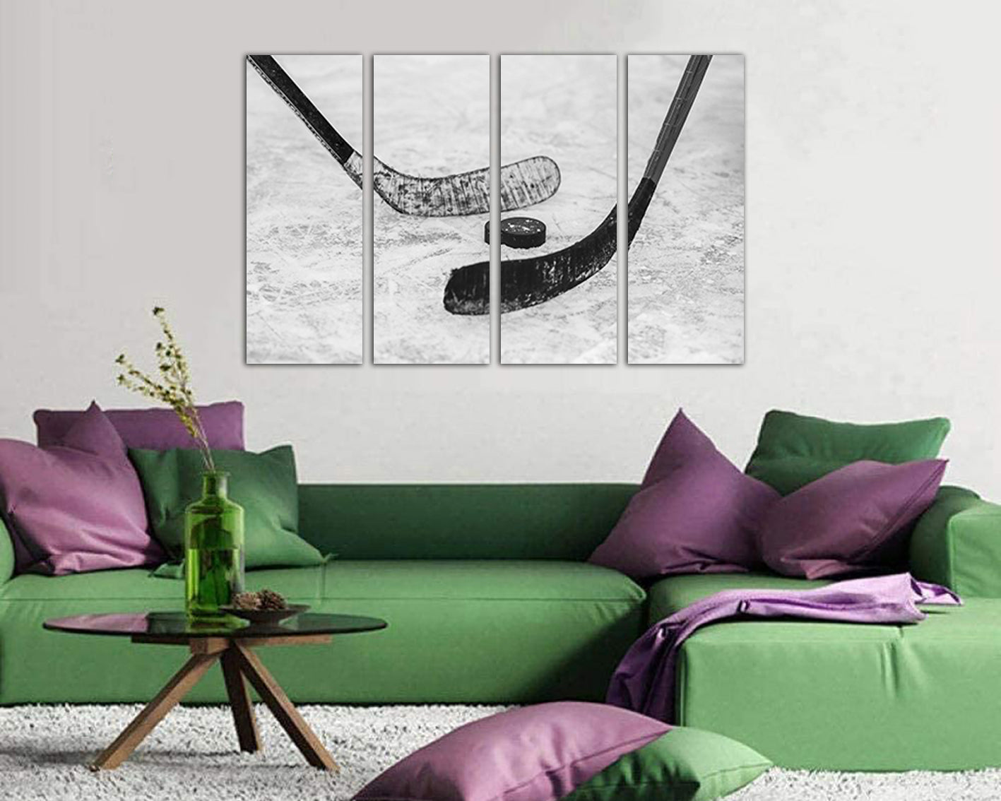 Hockey canvas Winter Sports wall art Ice rink print Stick décor