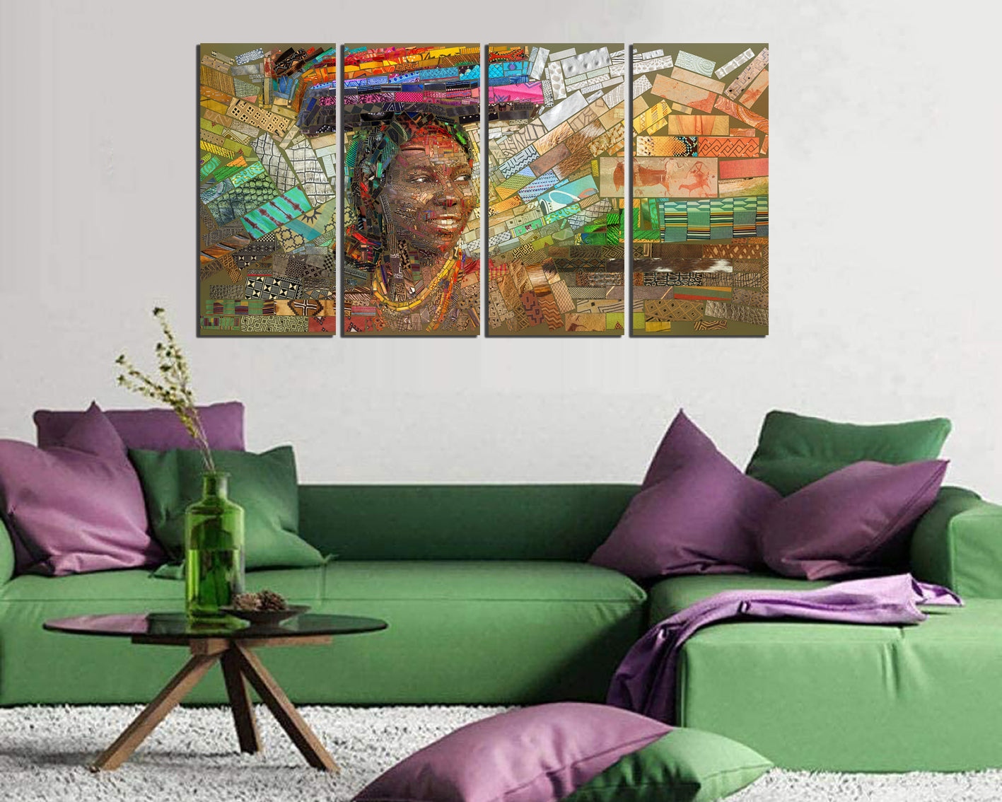 Happy african mosaic woman print on canvas Modern art works ready to hang