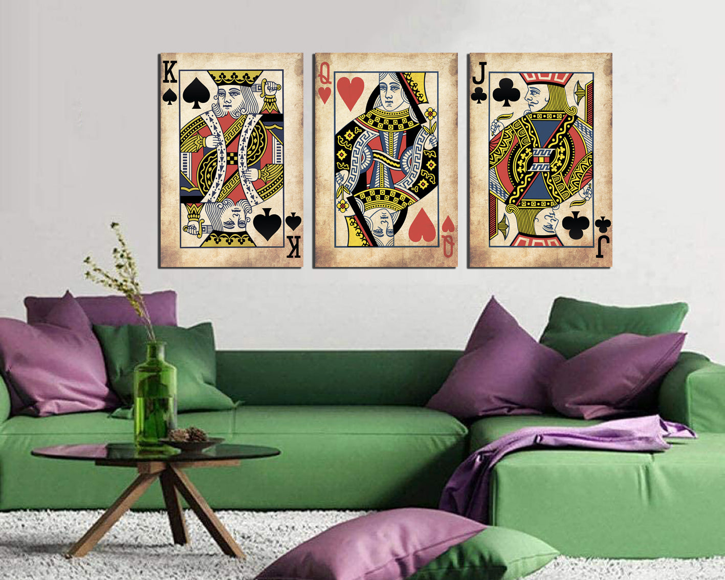 Playing card print on canvas King queen wall décor Casino art work Ace spades ready to hang