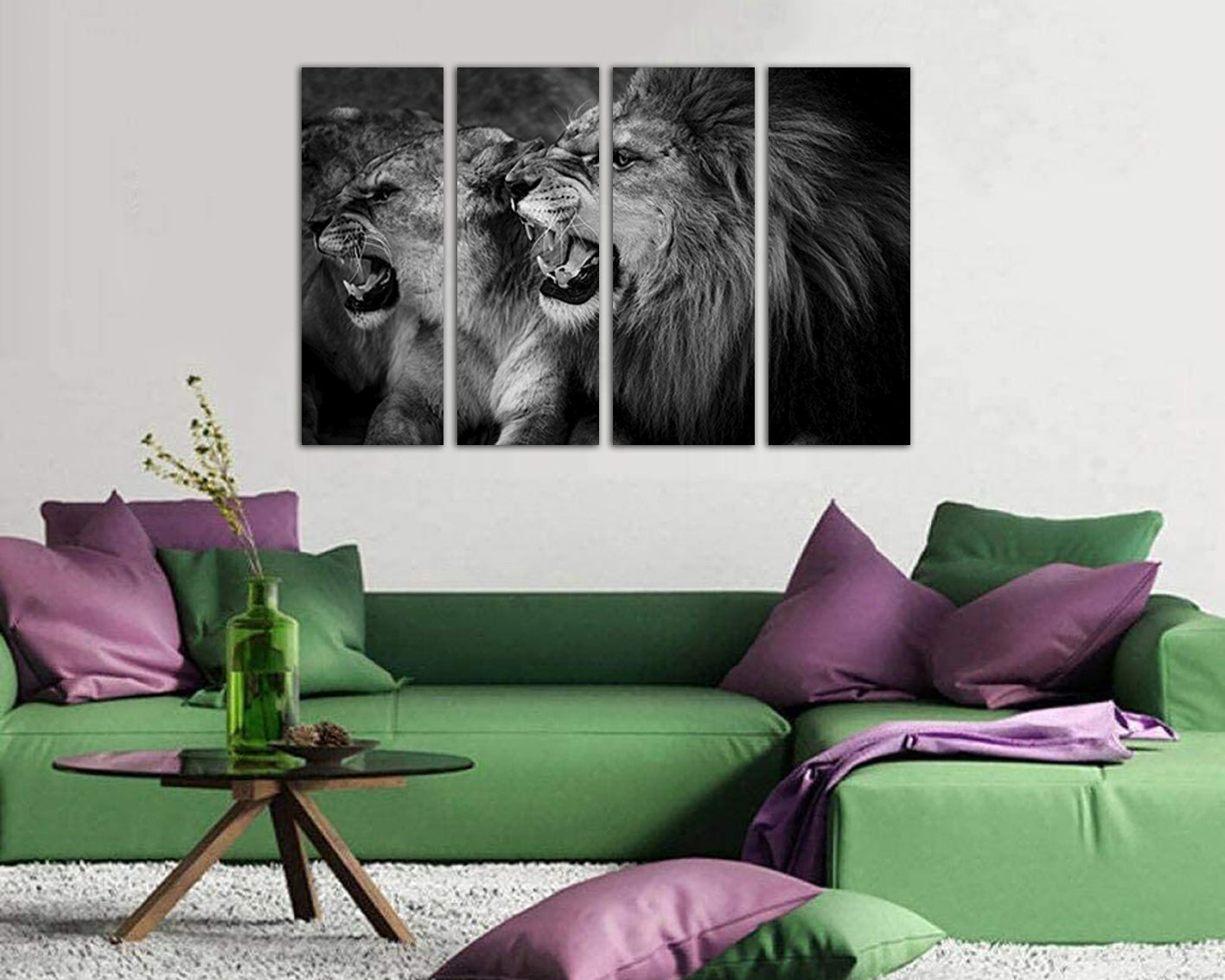 Lion head canvas Lioness art Animals wall decor Angry cat print Gallery wall set Baby photo