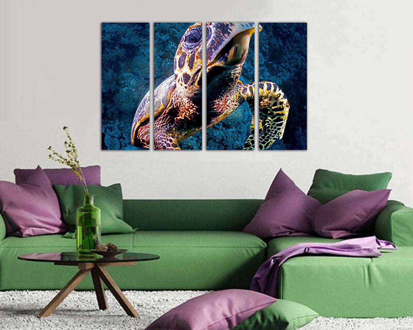 Turtle art print on canvas Sea turtle decor Ocean nature artwork