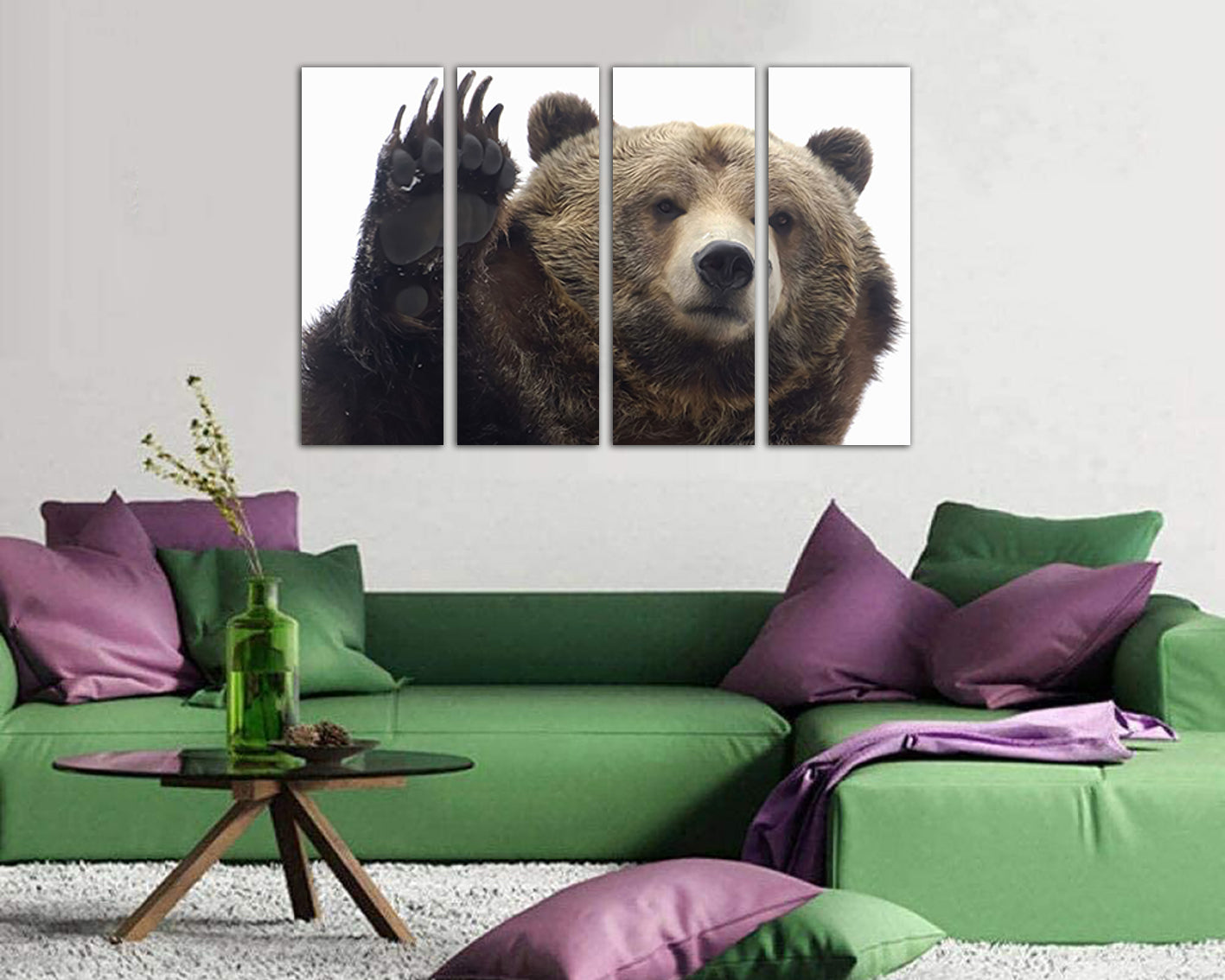 Bear canvas set Forest Animals art Grizzly wall decor Wildlife artwork Ready to hang print