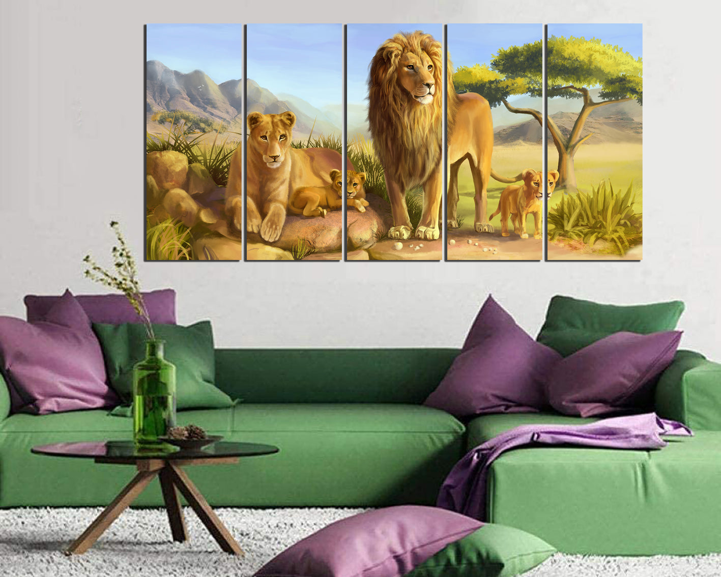 Lion canvas Nursery decor Kids wall decor Baby room print Lion family art