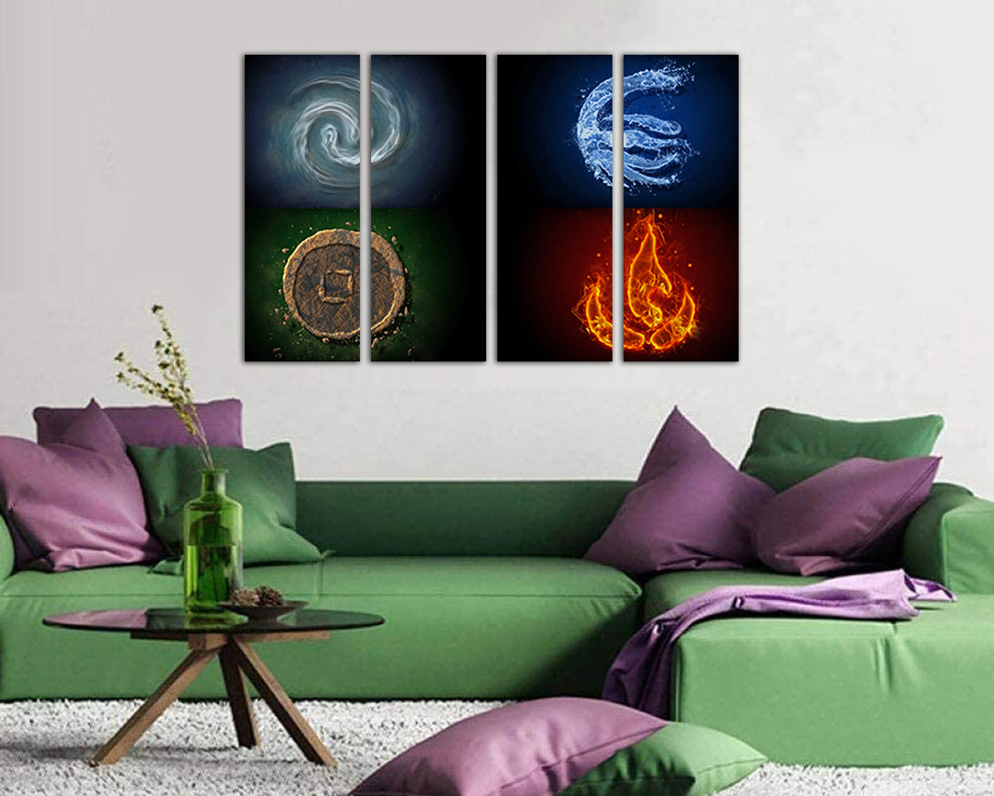 Fire air water earth Four element canvas prints Meditate Occult symbol decor