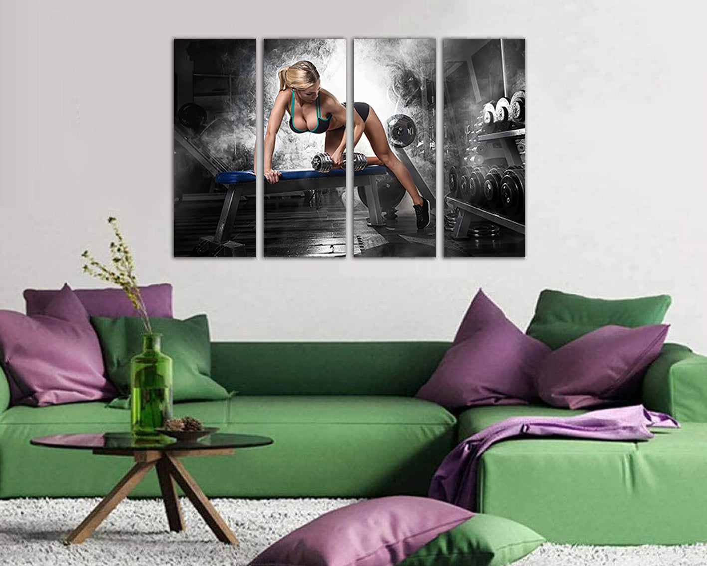 Gym canvas panels set Sports training decor Dumbbell wall art Fitness workout