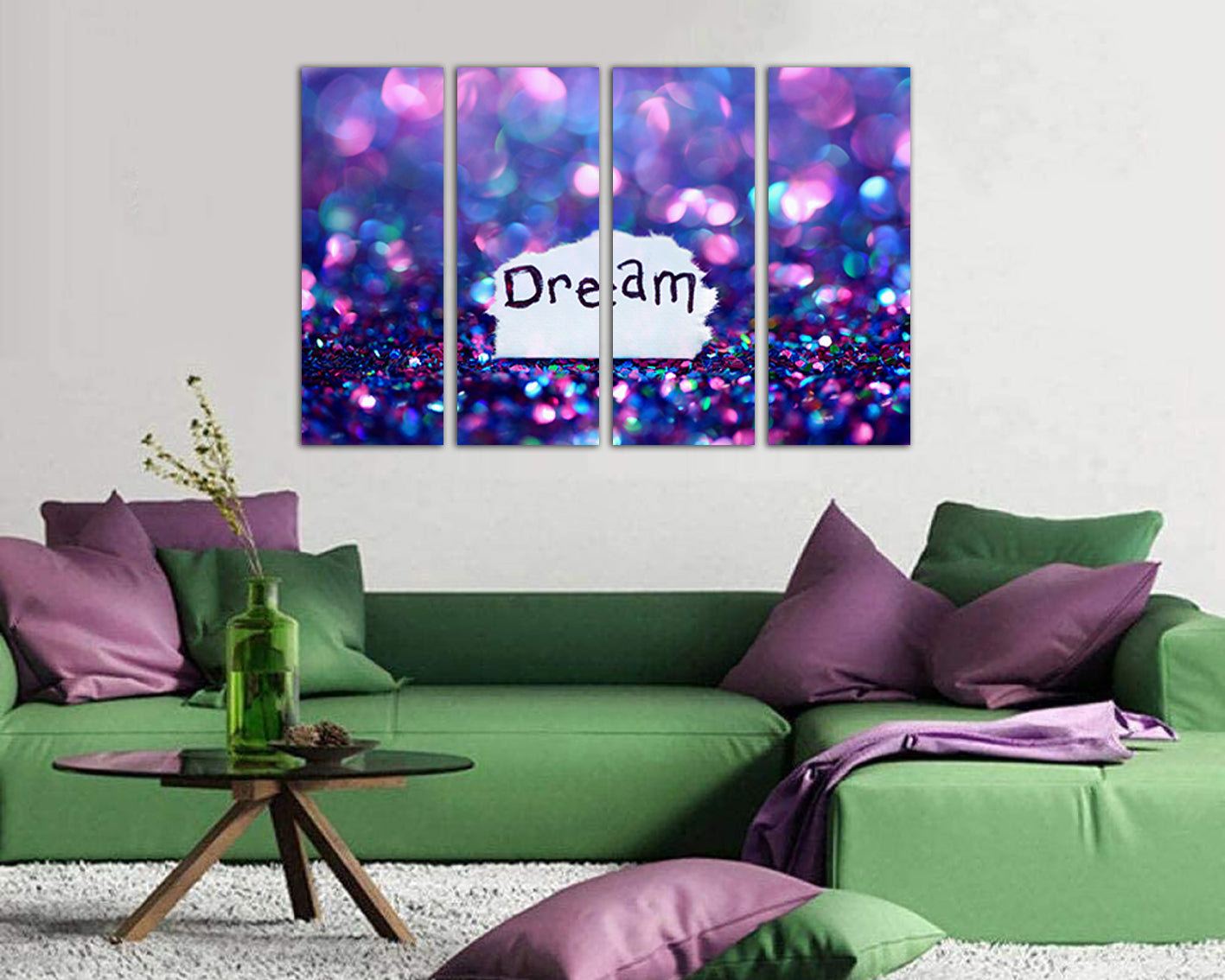Dream glitter print on canvas art Dream wall décor Bokeh pink Purple abstract Girl's dream gift
