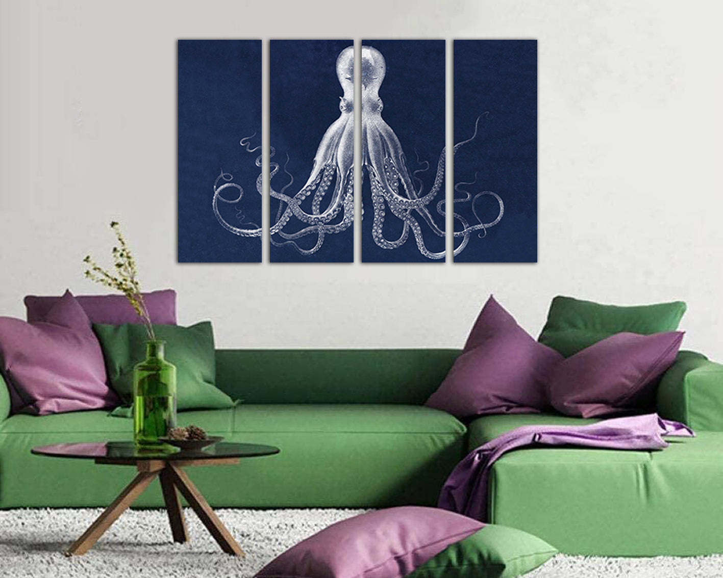 Print on canvas Octopus Lord bodner squid Octopus wall art Octopus triptych Octopus décor Marine life art Bodner octopus Navy nautical animal