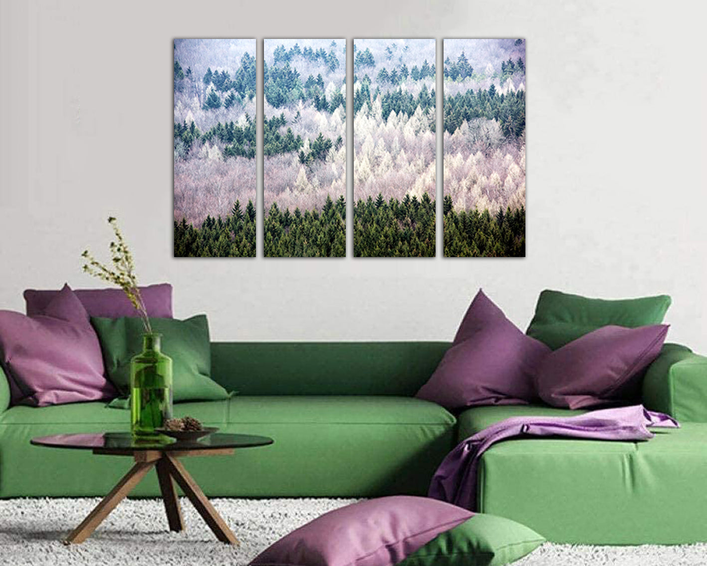 Pines forest print on canvas White green tree crown decor Landscape art Nature photo