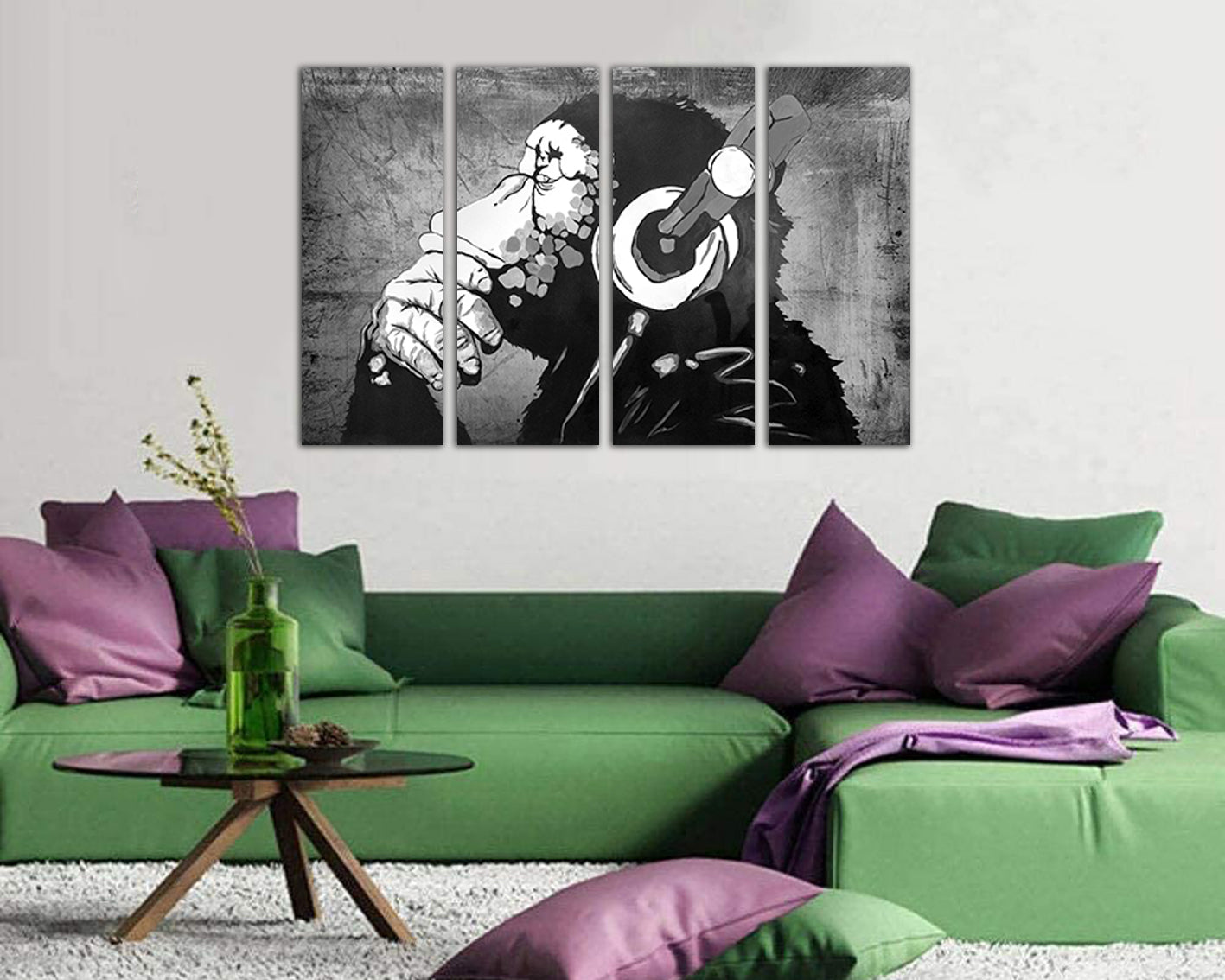 Dj Monkey canvas Street art artist Graffiti art gift Black white decor Music home artwork