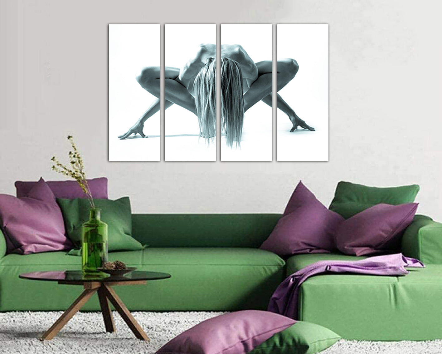 Naked girl canvas Nude Woman art works Black white décor Minimalist artwork
