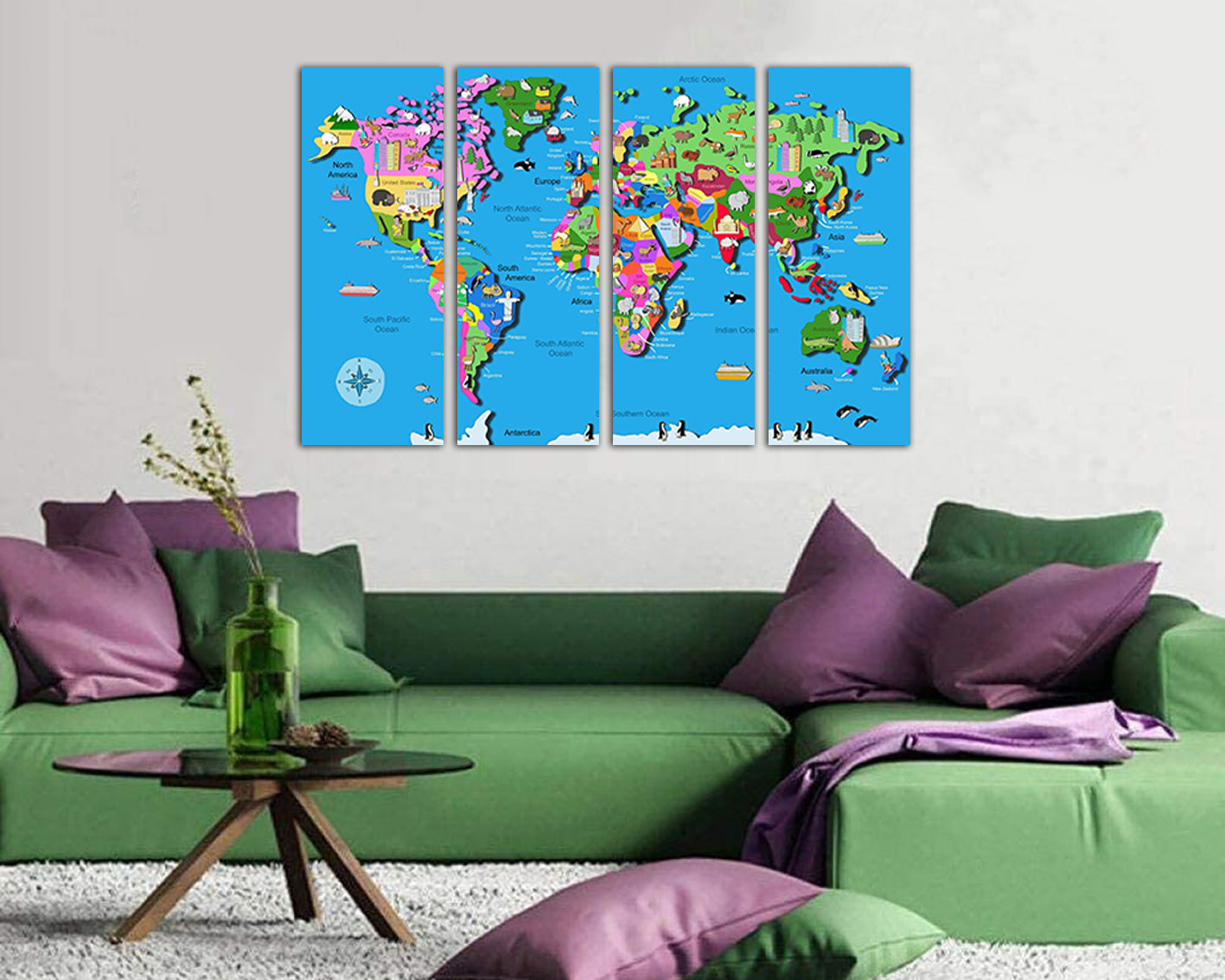 Baby World map canvas Nursery wall décor