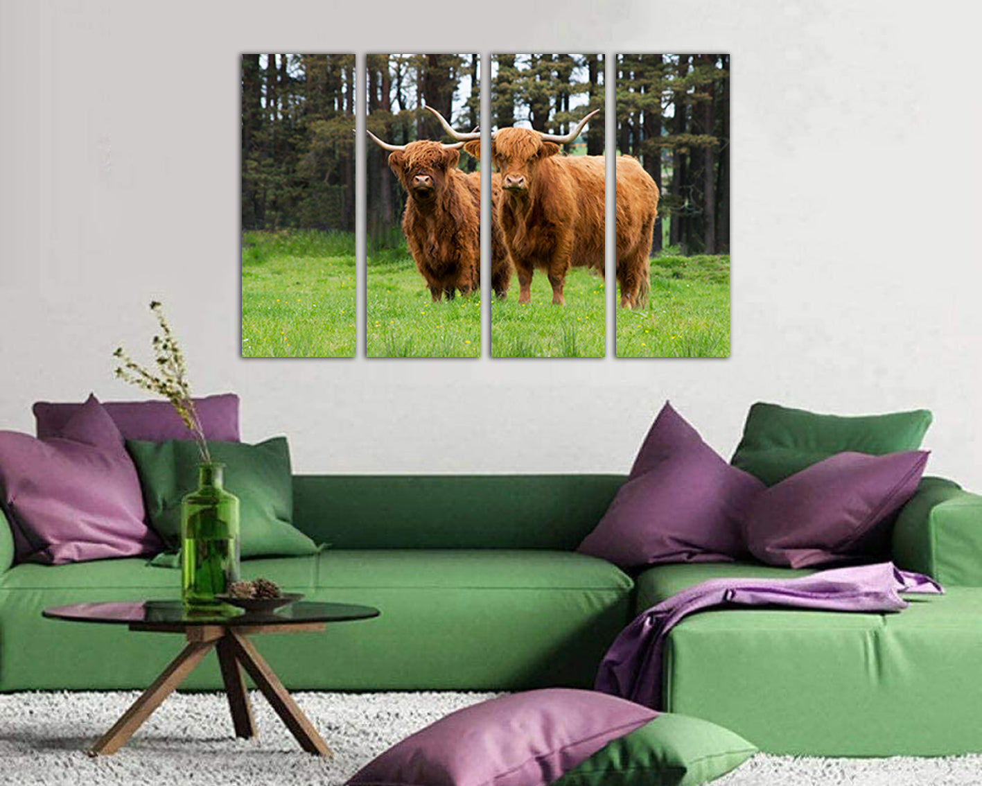 Art prints Highland cow canvas Shaggy cow art Farm animal artwork Pastures decor Nature farm
