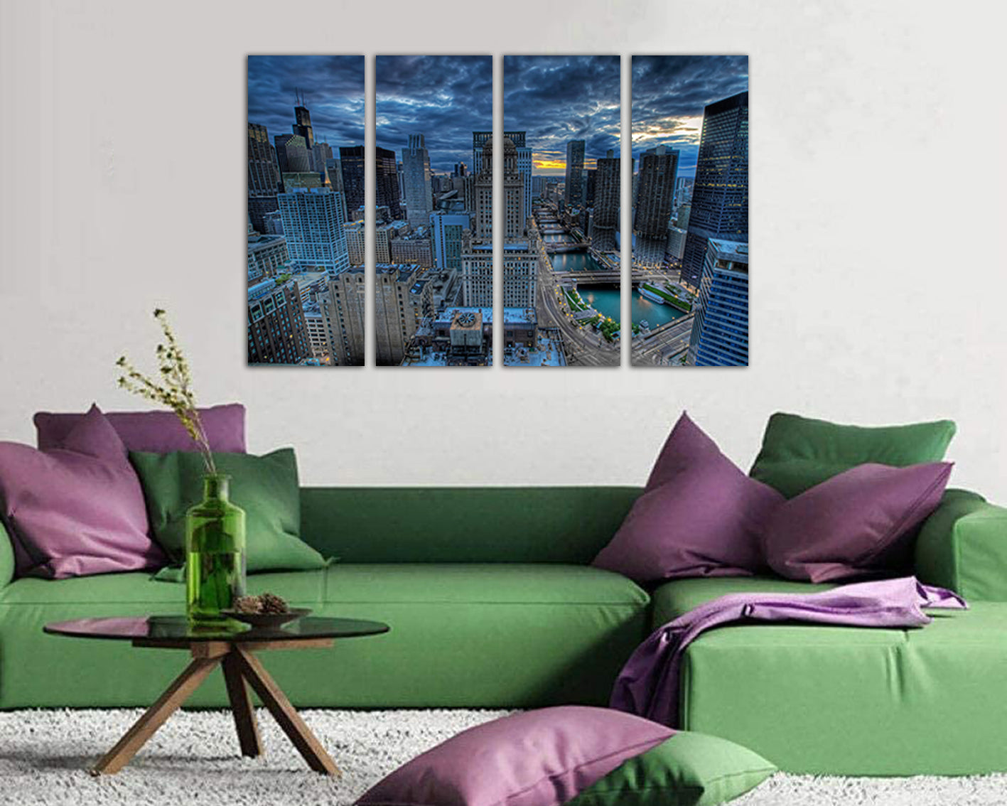 Panel wall art Chicago canvas Skyline city decor Downtown travel print