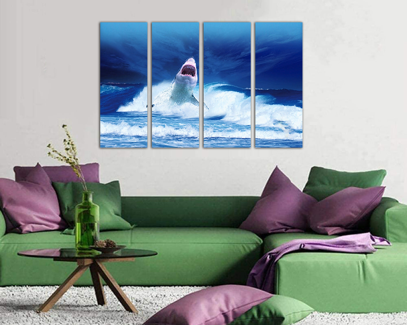 Wall canvas set Shark canvas Animals decor Shark print Shark décor Ocean wave art Nautical print