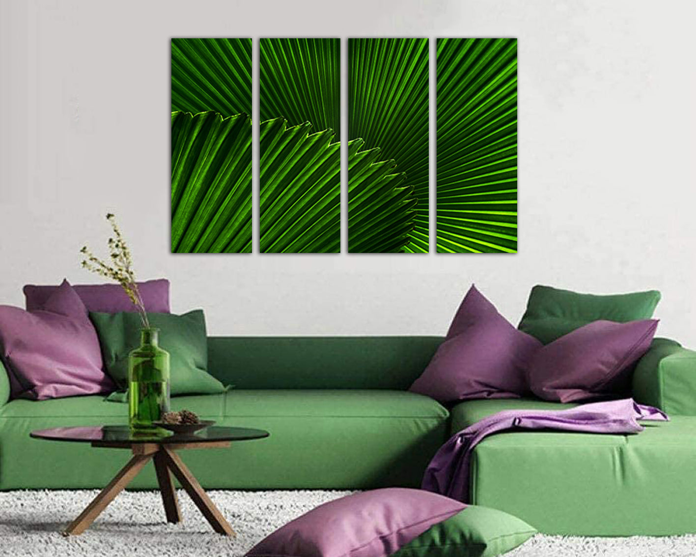 Palm leaf print on canvas Leaves décor Landscape art Nature Tropical artwork Macro Botanical photo