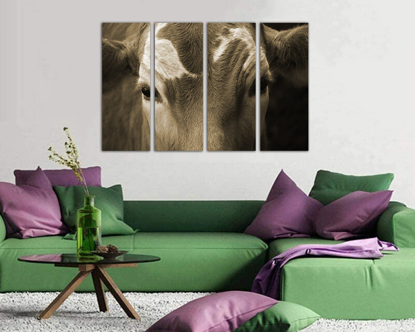 Print on canvas Red cow home decor Farm house animals art Field photo Meat artwork