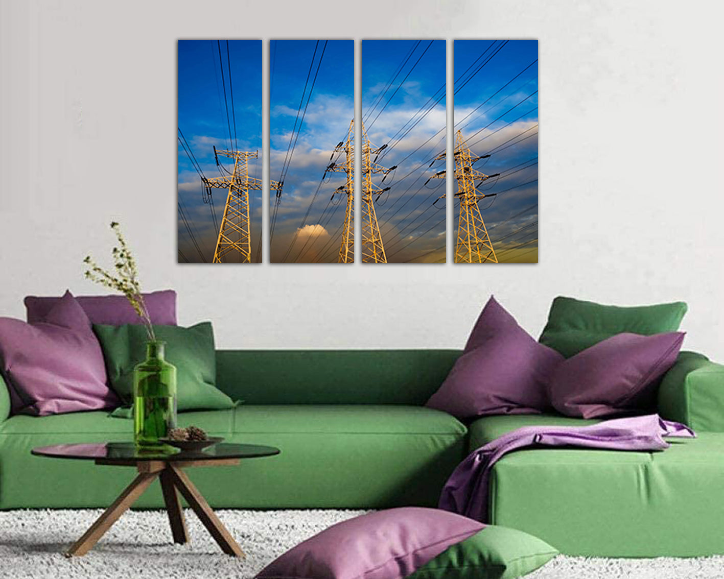Wall art canvas High voltage print Mechanism industrial Power lines decor Electric cables Lineman Electricity