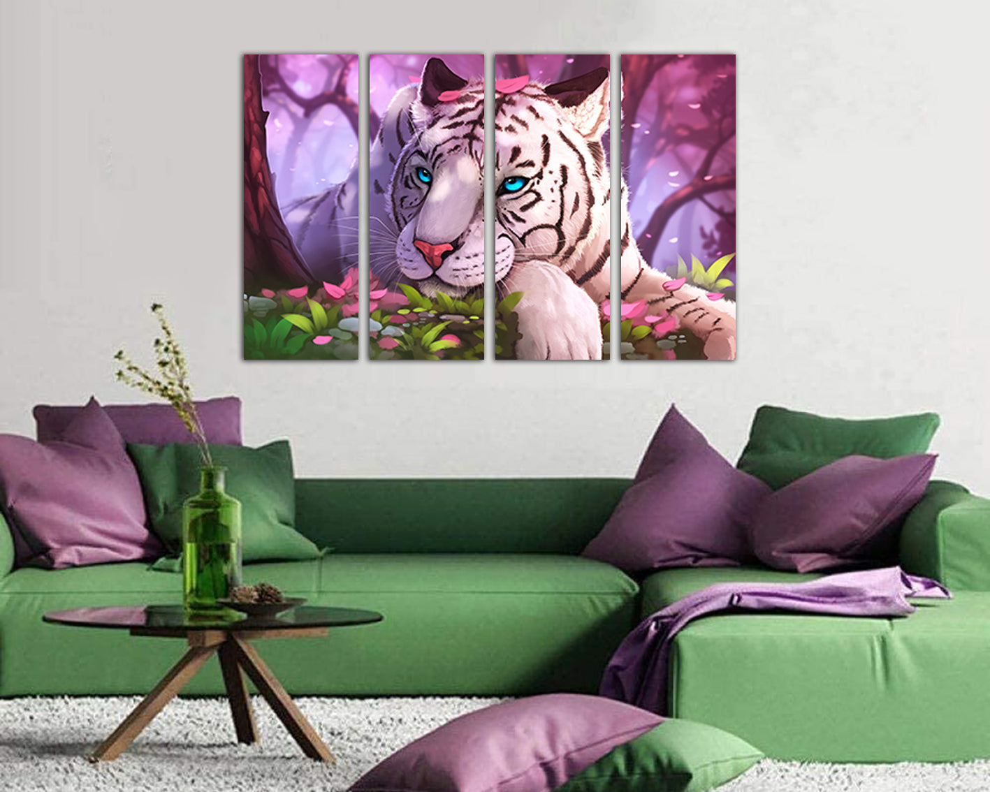 White tiger canvas Nursery decor Big cats Magical wall art Fairy print Kids home decor Fantasy print Baby animals