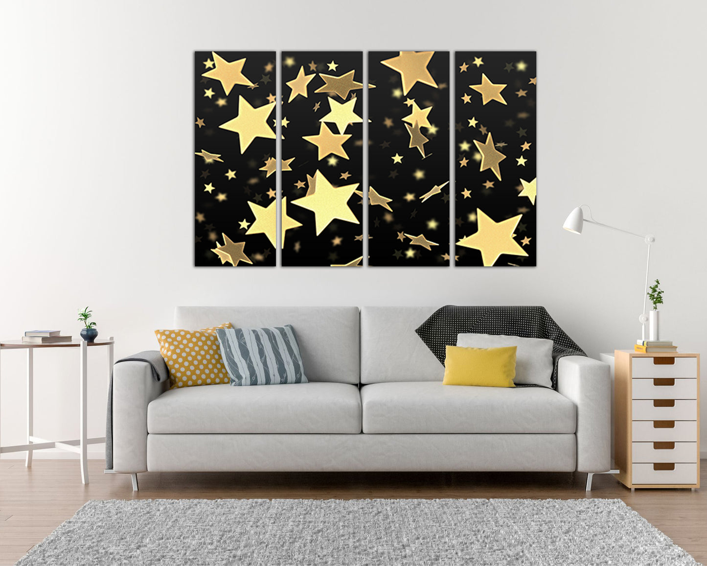 Gold Stars canvas Abstract wall art Rainbow decor Abstraction gift print