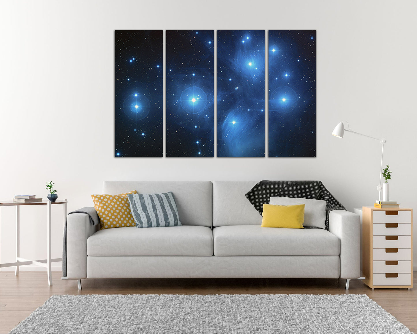 Wall art canvas Pleiades Astronomy prints Starry sky space Blue décor Constellation gift for baby