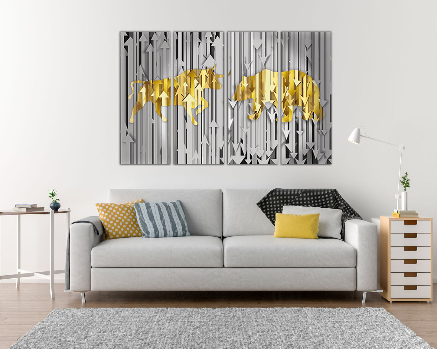 Bull bear Stock market décor Wall street canvas Stock Exchange Charging bull art Business print Trader finance gift