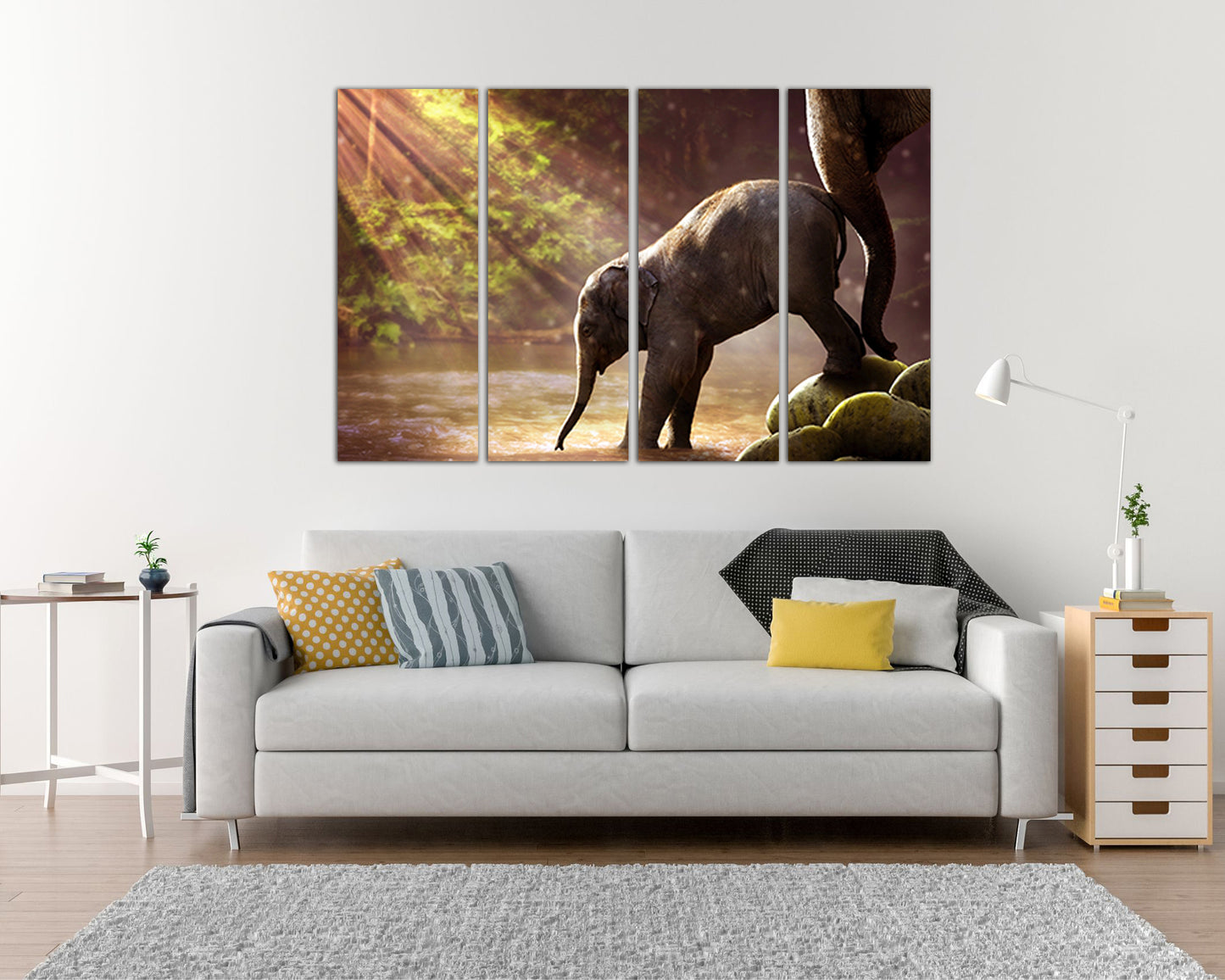 Baby elephant Animal décor Elephant print on canvas Mother and baby Jungle art