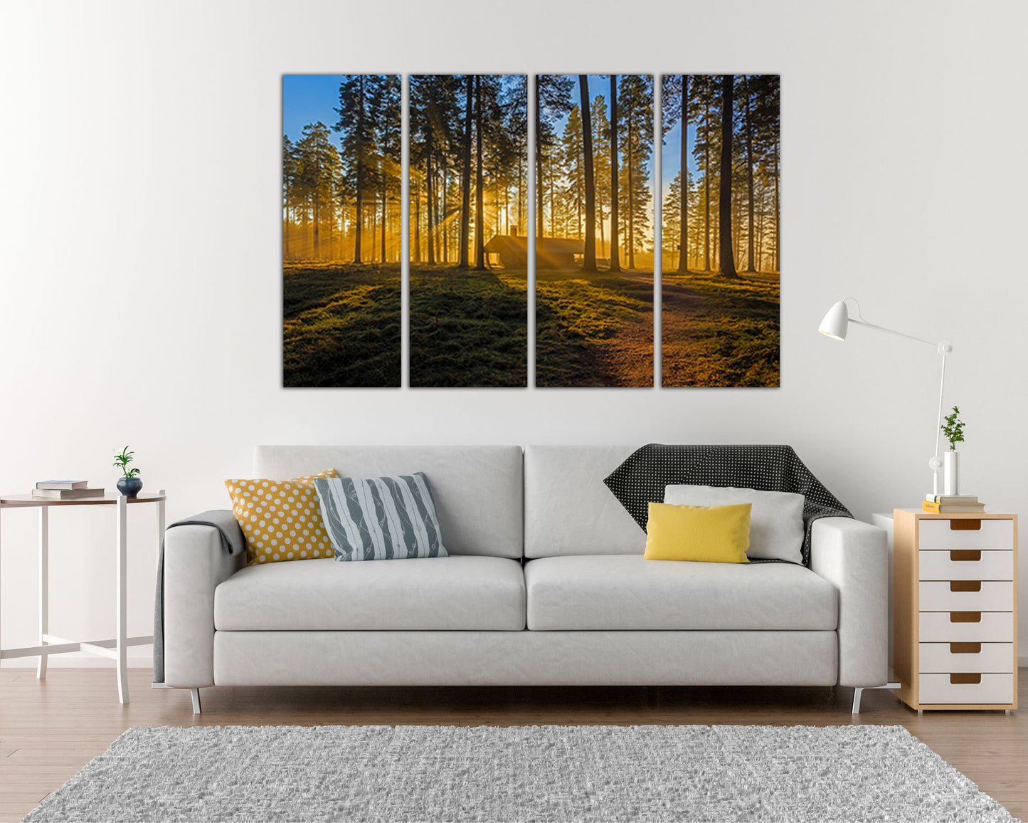 Wall art canvas Tree decor Forest print Landscape Sunrise Cabin nature ready to hang