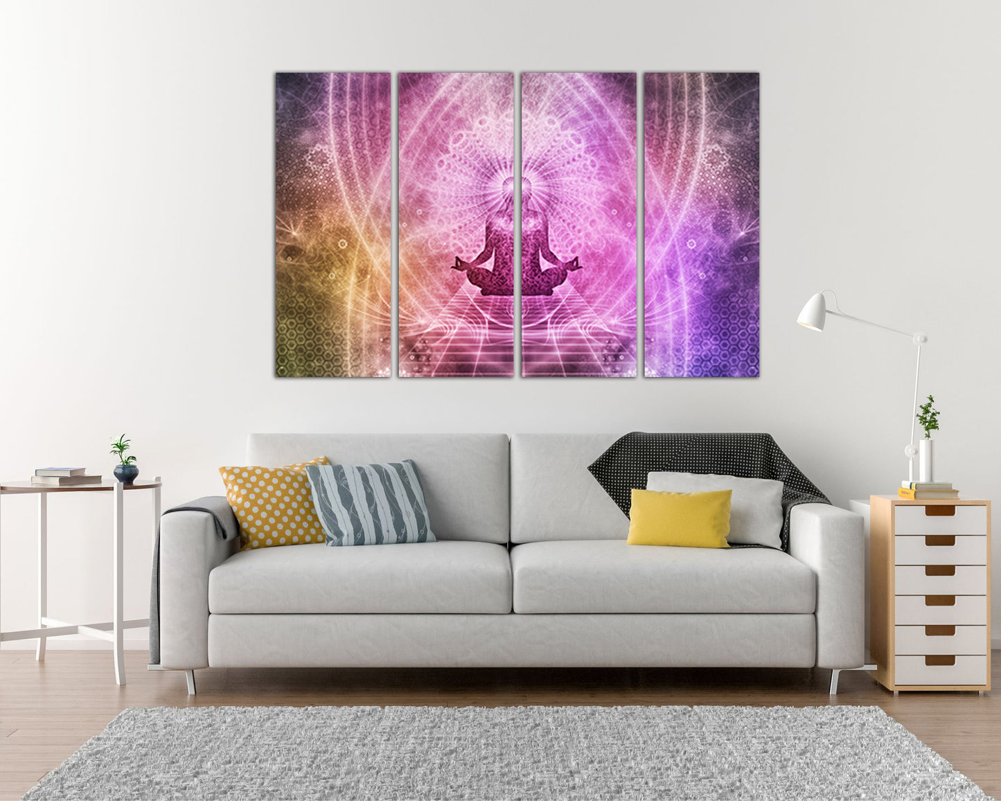 Chakra energy wall art Large canvas set Spiritual print Esoteric artwork Mandala décor Yoga studio photo