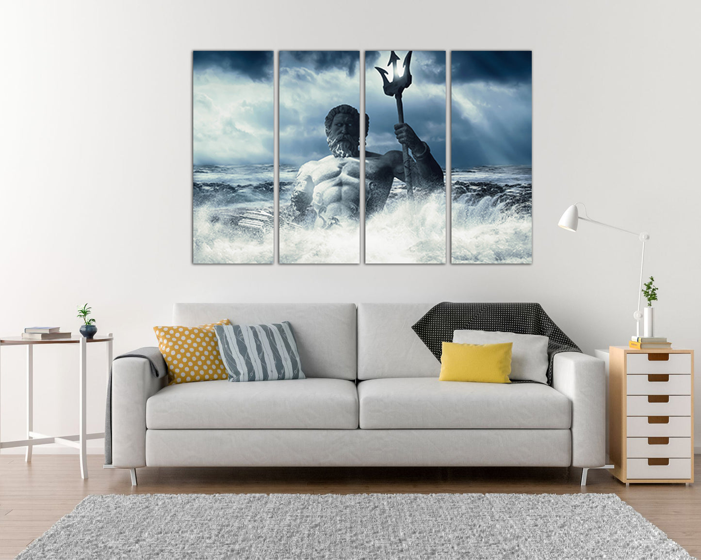 Greek god print on canvas Poseidon wall decor Storm at sea art work Mythology ready to hang