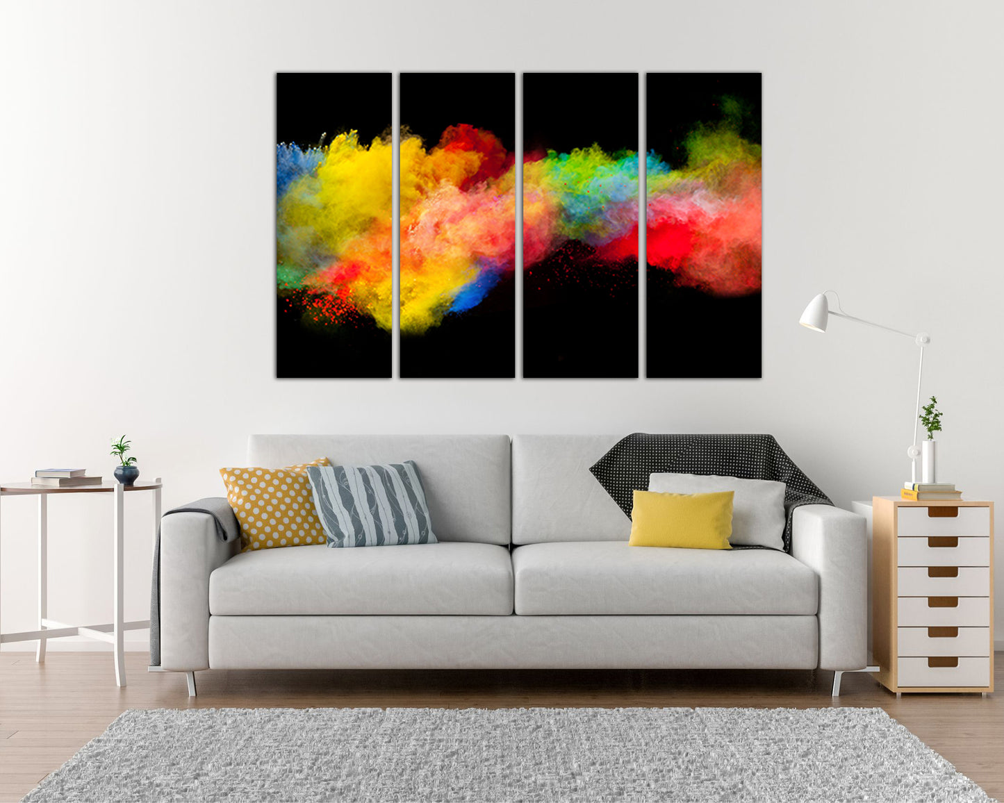 Abstract print on canvas rainbow abstraction from paints
