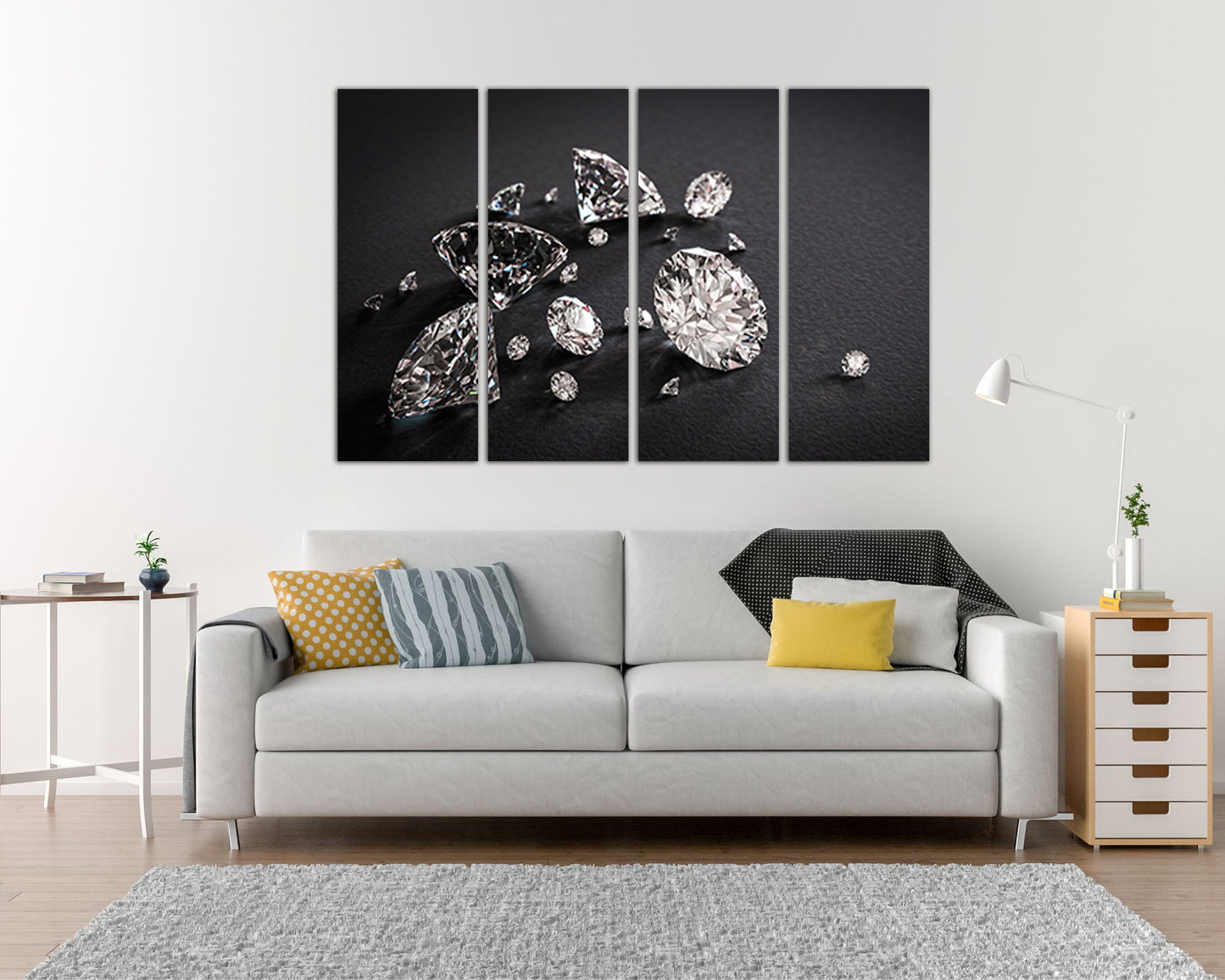 White Diamond canvas Geometric stone Girl decor Gemstones art Ready to hang