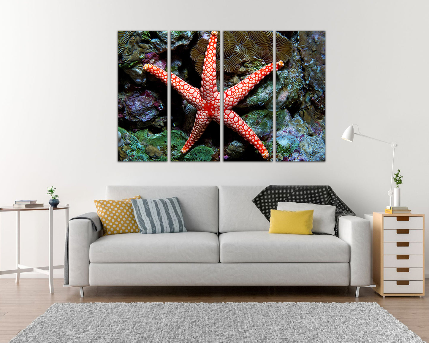 Starfish print on canvas Fish decor Nautical wall art Ocean artwork Animals picture